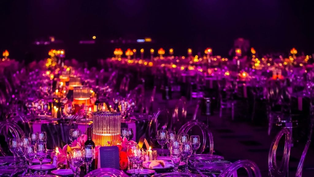 Event 9 A gala dinner preparation, tables decorated with candles